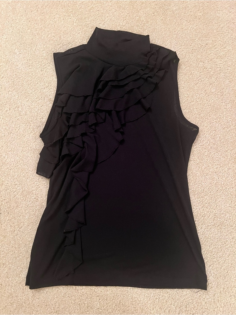 Sleeveless Black Ruffle Mock Neck Top